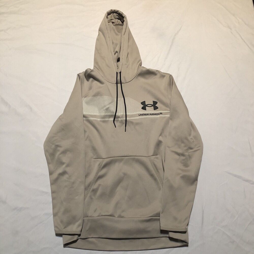 UNDER ARMOUR Hoodie Mens S COLDGEAR Fleece Graphic Sweatshirt Pullover Beige